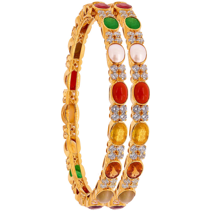 Alluring 2pcs Bangle With Navratan in 22K Gold
