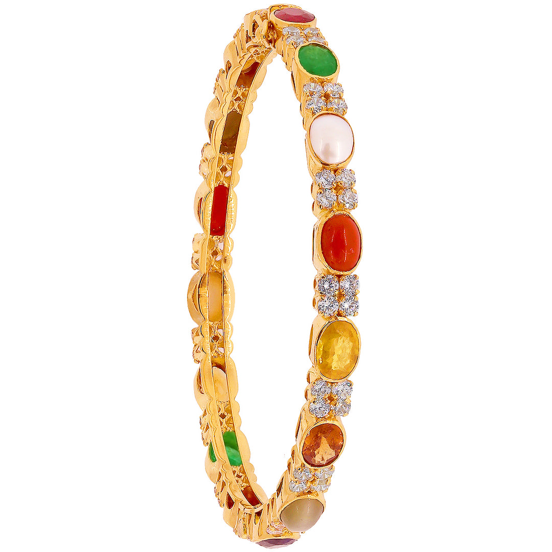 Alluring 2pcs Bangle With Navratan in 22K Gold