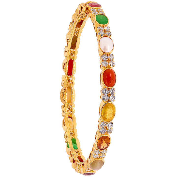 Alluring 2pcs Bangle With Navratan in 22K Gold