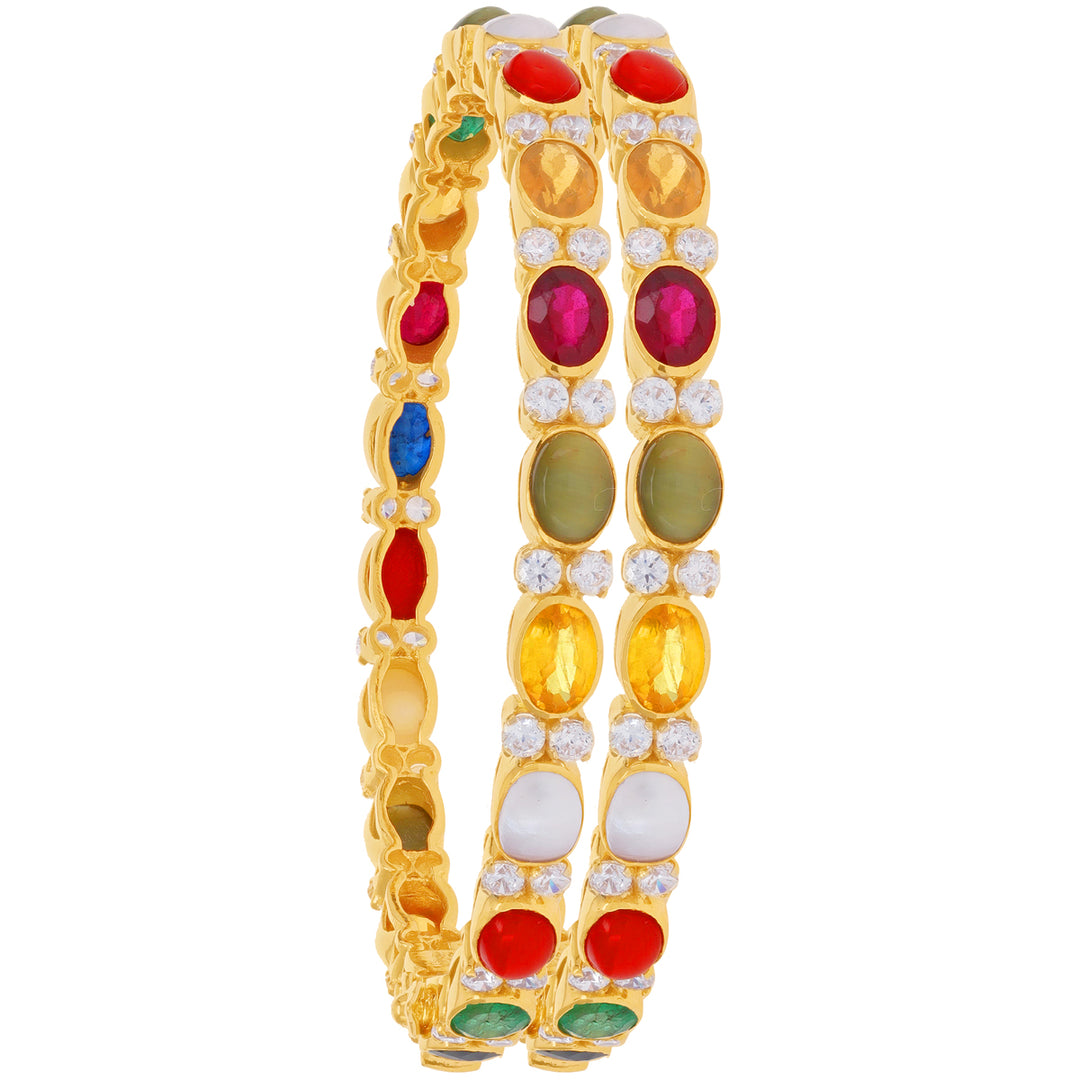 Ravishing 2pcs Bangle With Navratan in 22K Gold