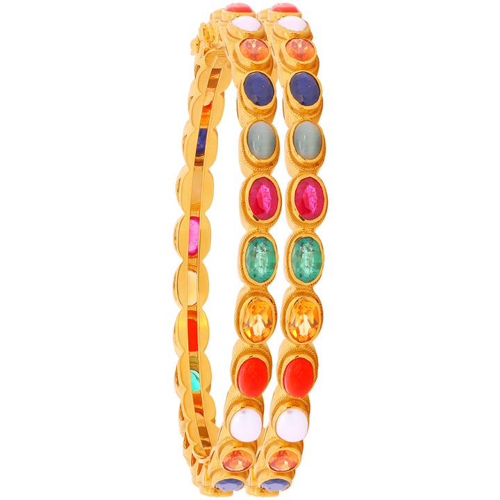 Captivating 2pcs Bangle With Navratan in 22K Gold
