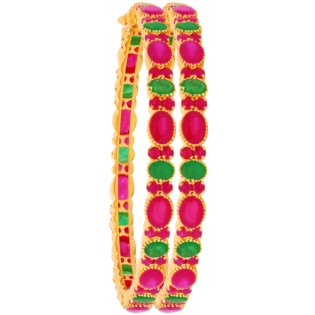 Ravishing Openable 2pcs Bangle With Ruby & Emerald in 22K Gold