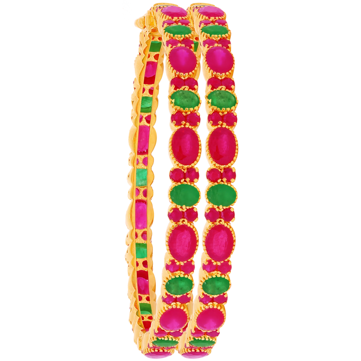 Ravishing Openable 2pcs Bangle With Ruby & Emerald in 22K Gold