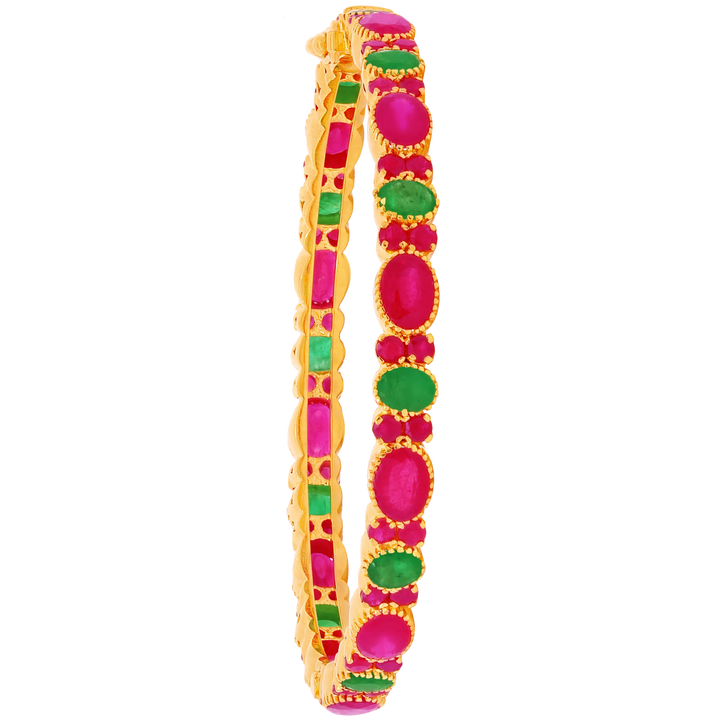 Ravishing Openable 2pcs Bangle With Ruby & Emerald in 22K Gold