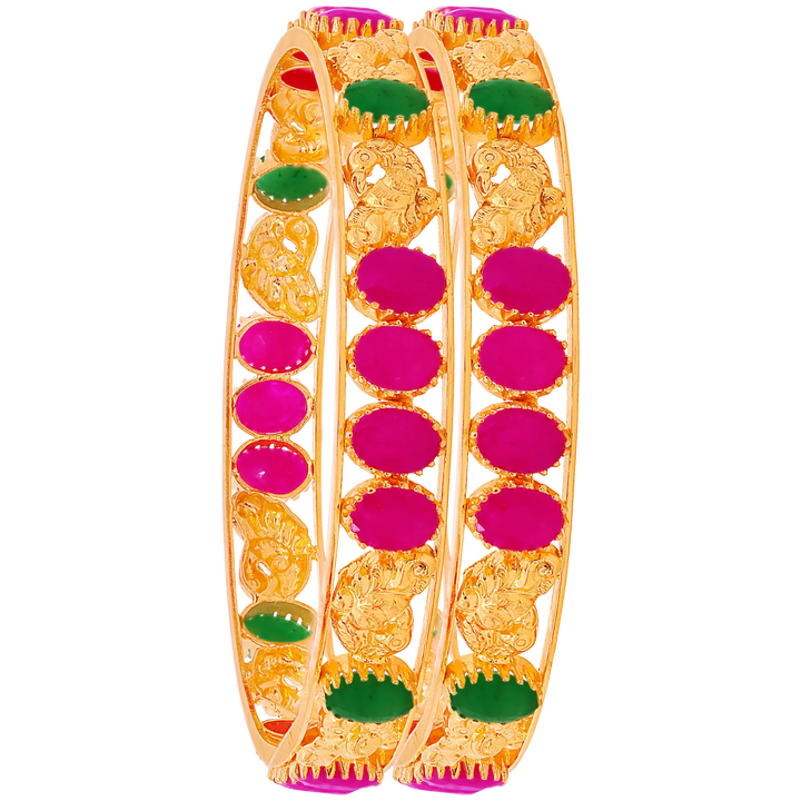 2.6 Size 2pcs Bangle With Ruby & Emerald in 22K Gold