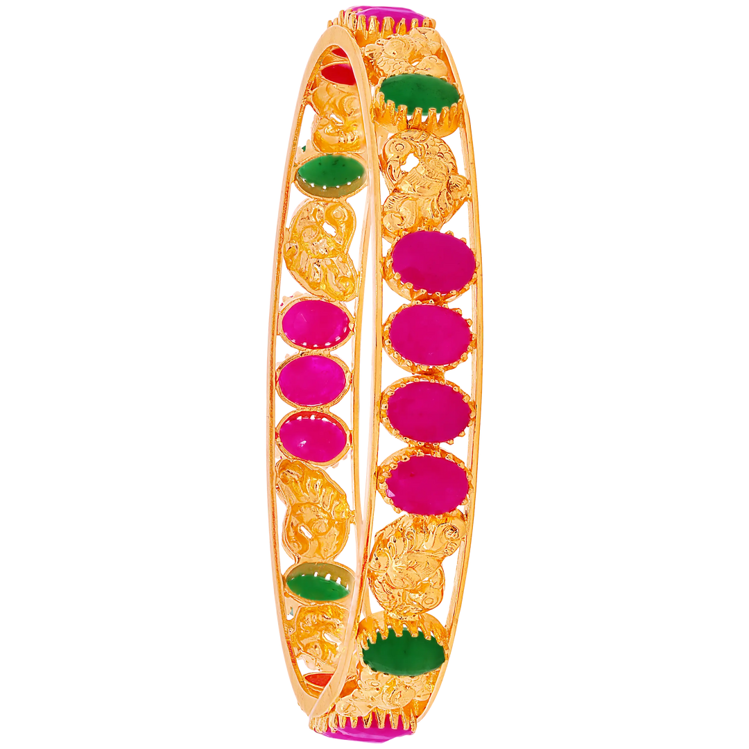 2.6 Size 2pcs Bangle With Ruby & Emerald in 22K Gold