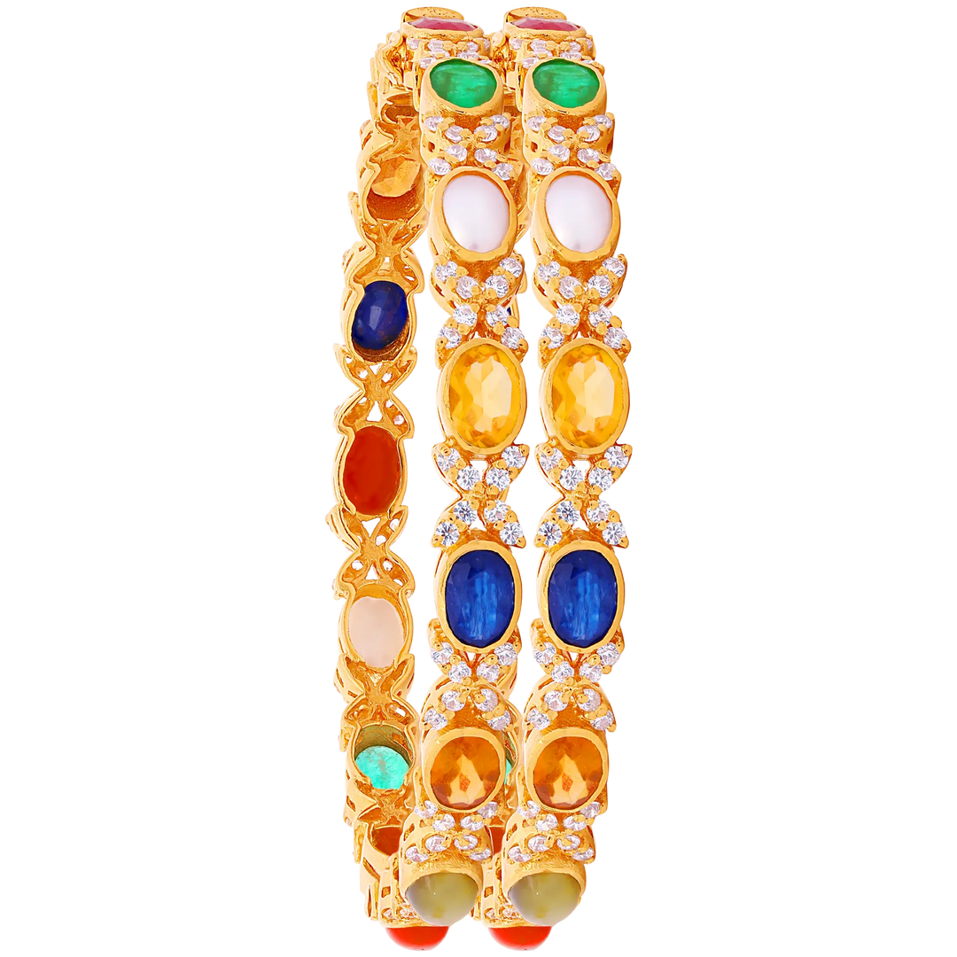 Captivating 2pcs Bangle With Navratan in 22K Gold