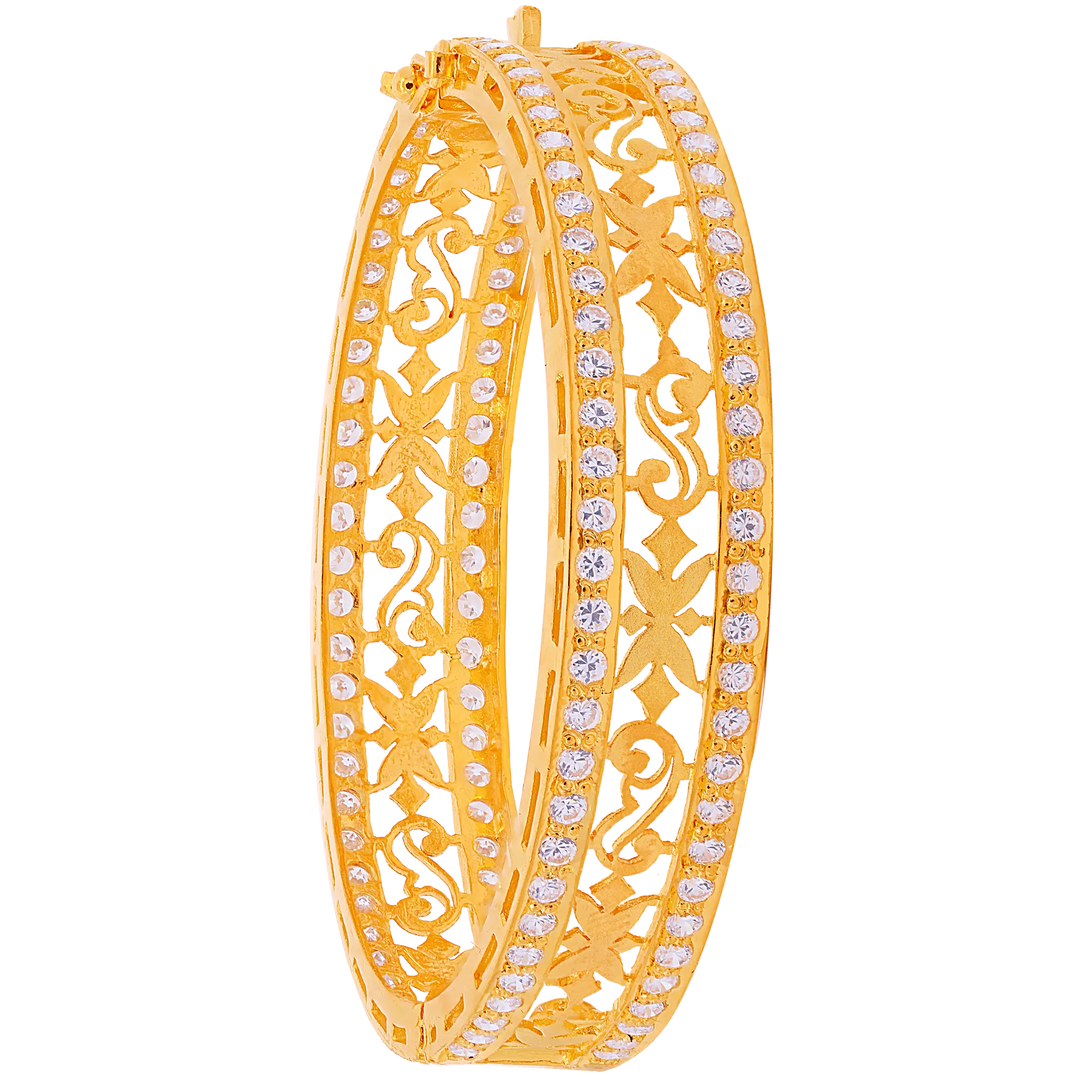 Intricate Openable Bangle Bracelet With CZ in 22K Gold