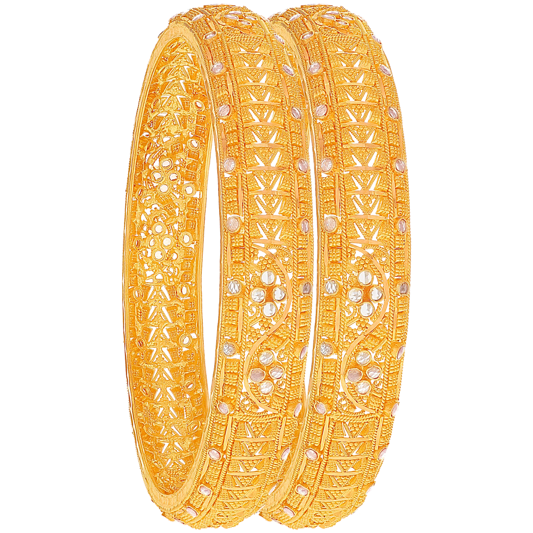 2.6 Size 2pcs Bangle With Gemstones in 22K Gold