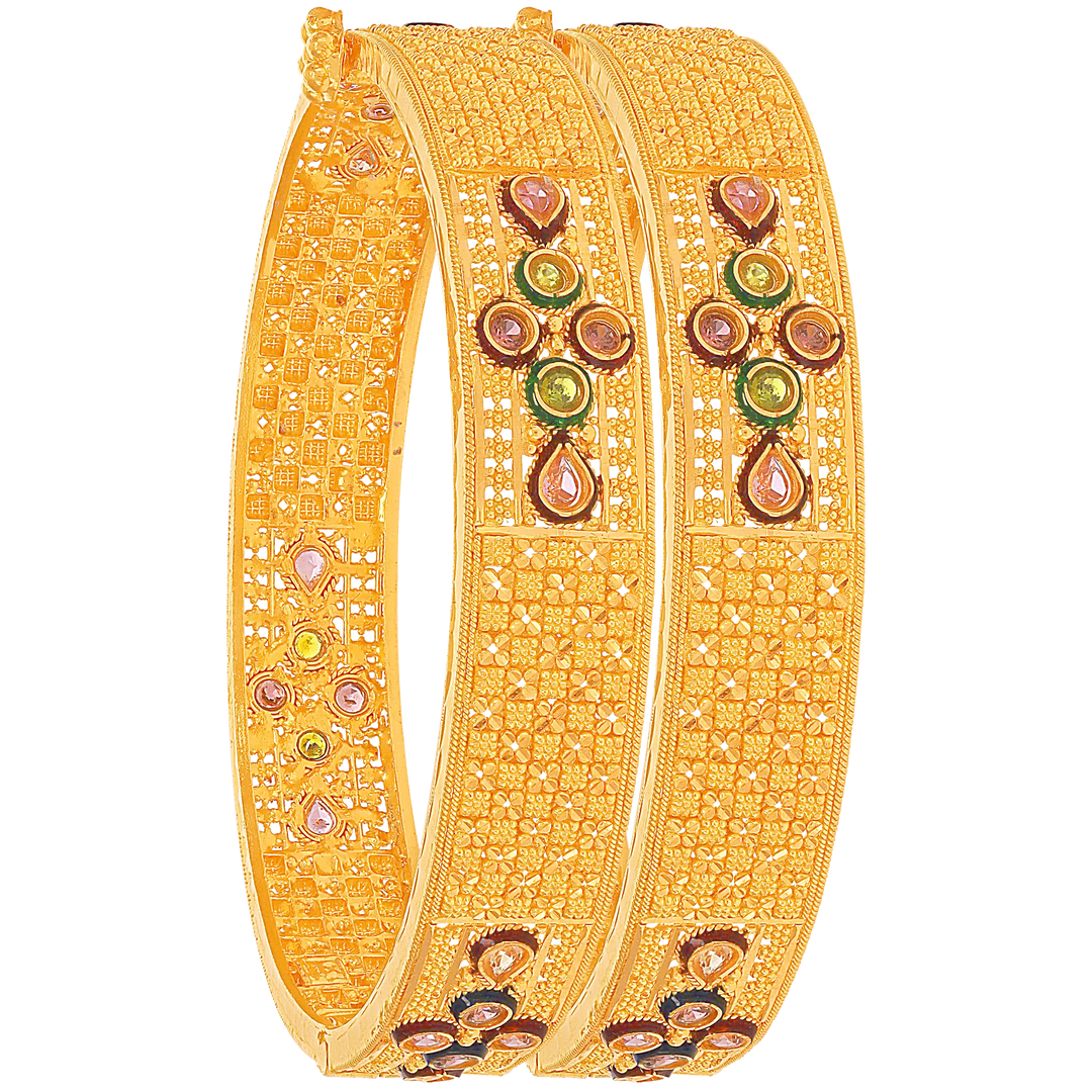 Fascinating Minakari Openable 2pcs Kara in 22K Gold