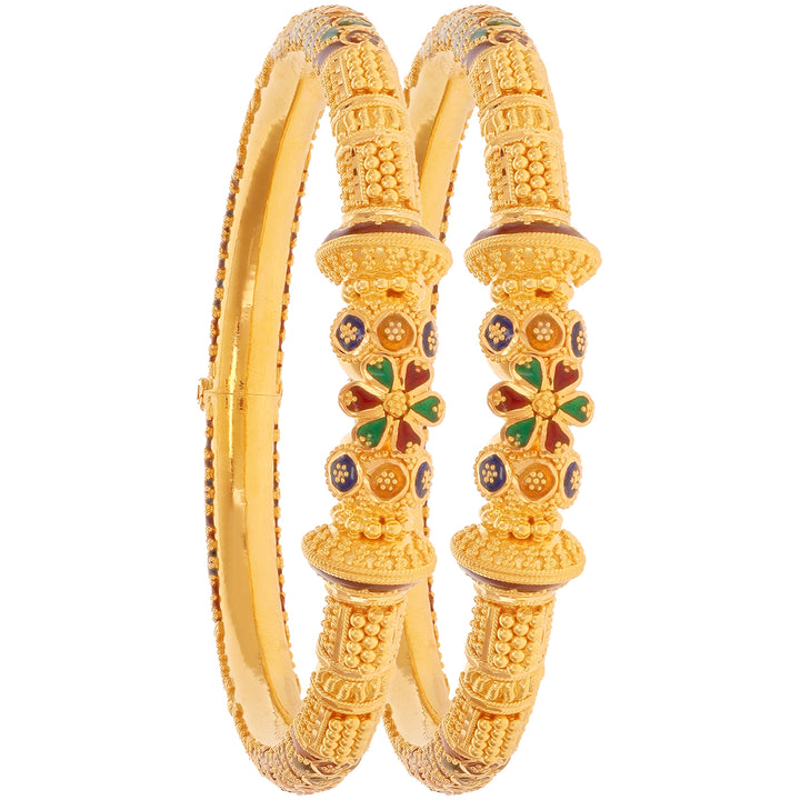 Fascinating Minakari Pipe 2pcs Kara in 22K Gold