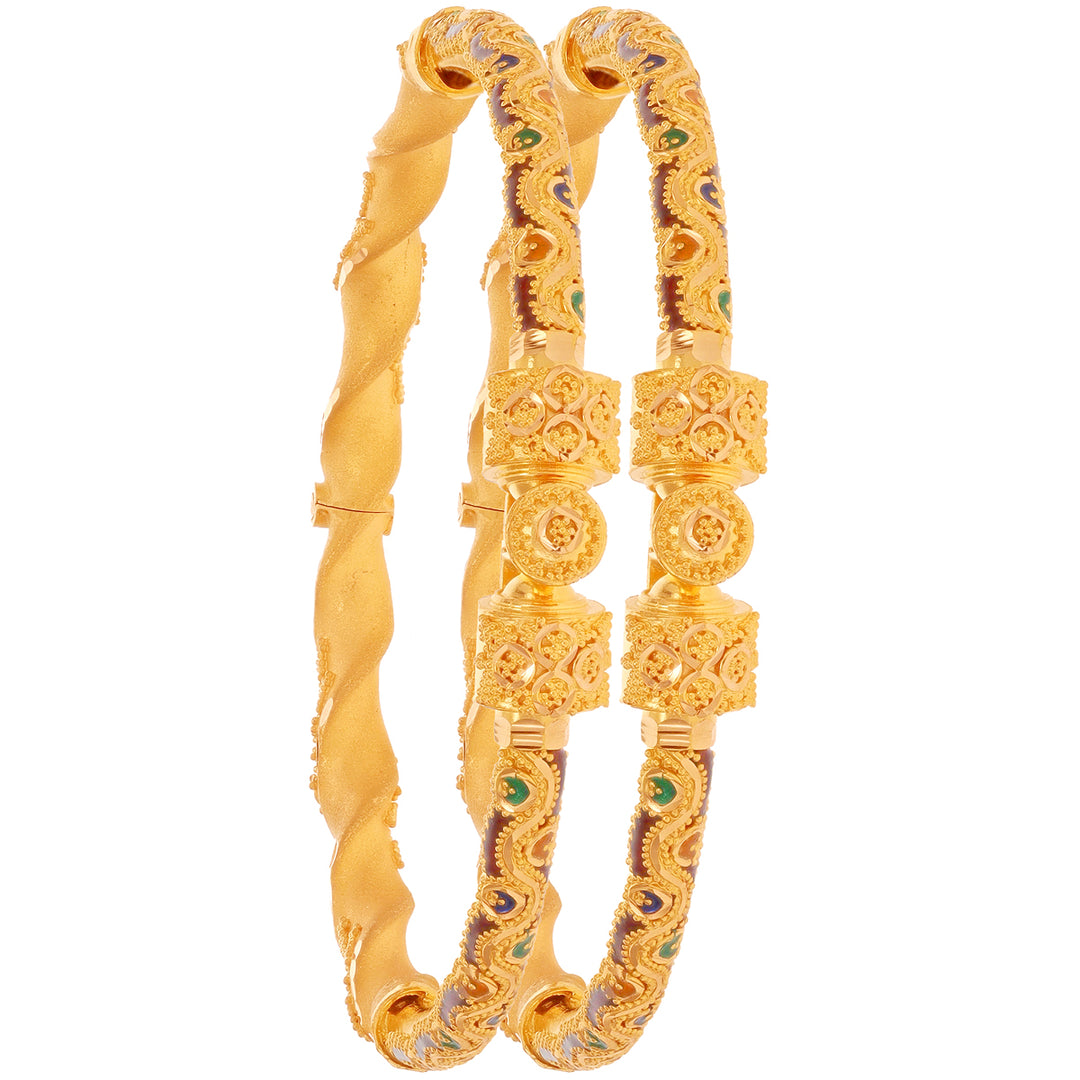 Charming Minakari Pipe 2pcs Kara in 22K Gold