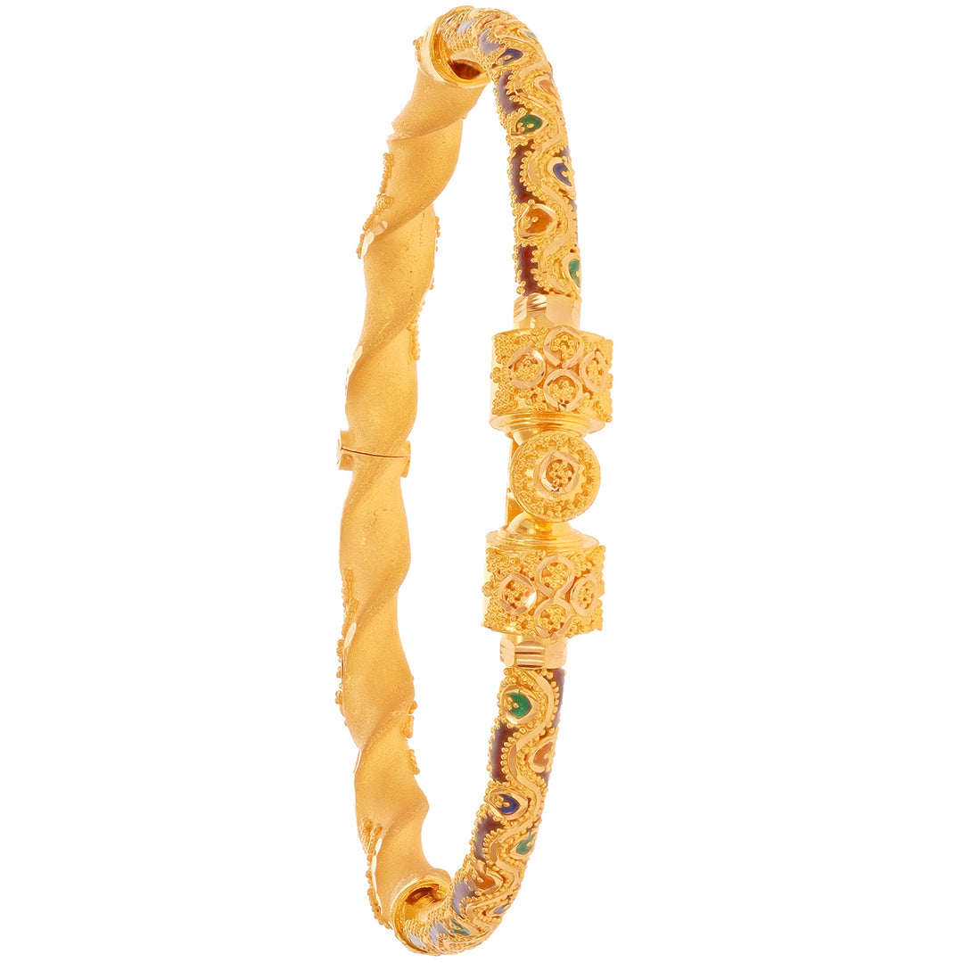 Charming Minakari Pipe 2pcs Kara in 22K Gold