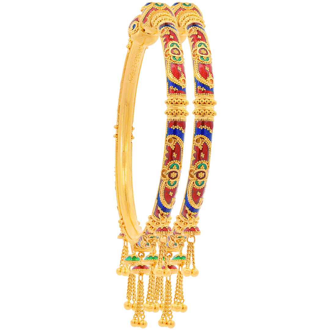 Endearing Minakari Pipe Openable 2pcs Kara in 22K Gold