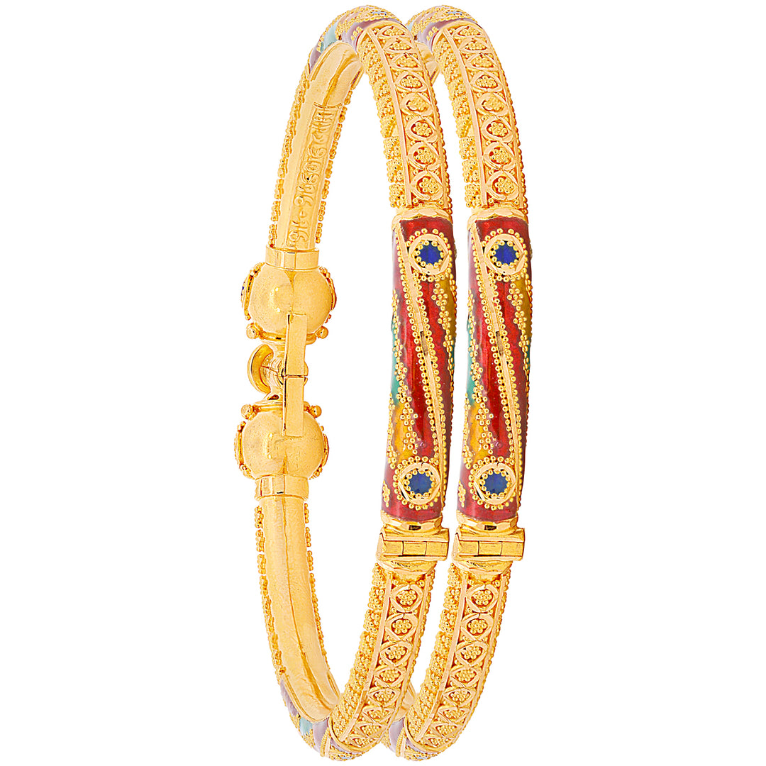 Brilliant Minakari Pipe Openable 2pcs Kara in 22K Gold