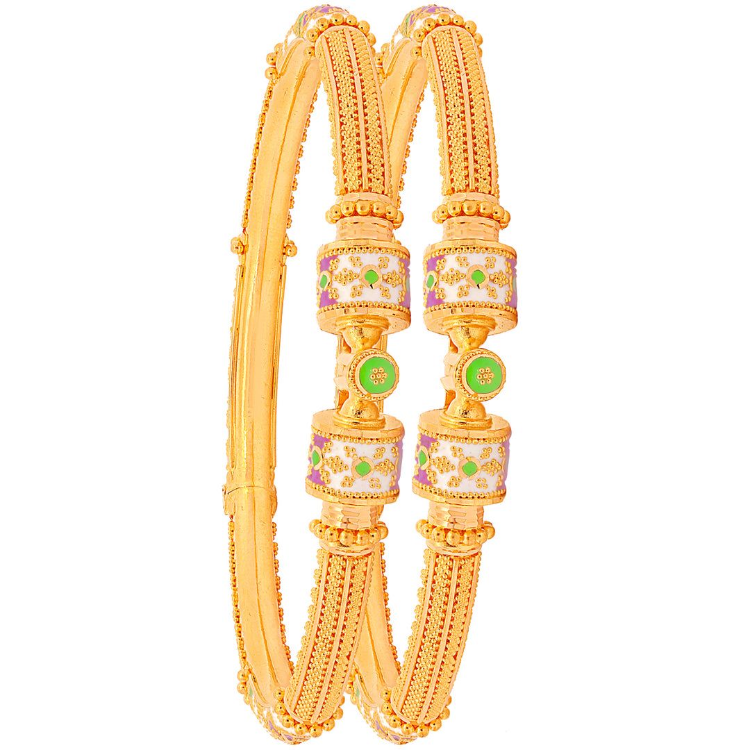 Lovely Minakari Pipe Openable 2pcs Kara in 22K Gold