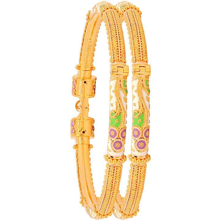 Lovely Minakari Pipe Openable 2pcs Kara in 22K Gold