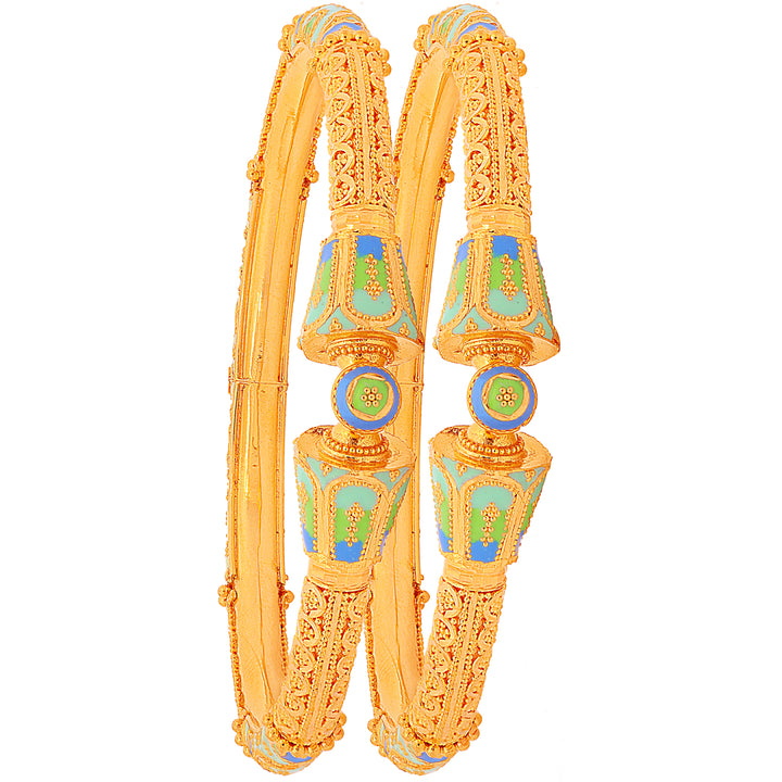 Intriguing Minakari Pipe Openable 2pcs Kara in 22K Gold