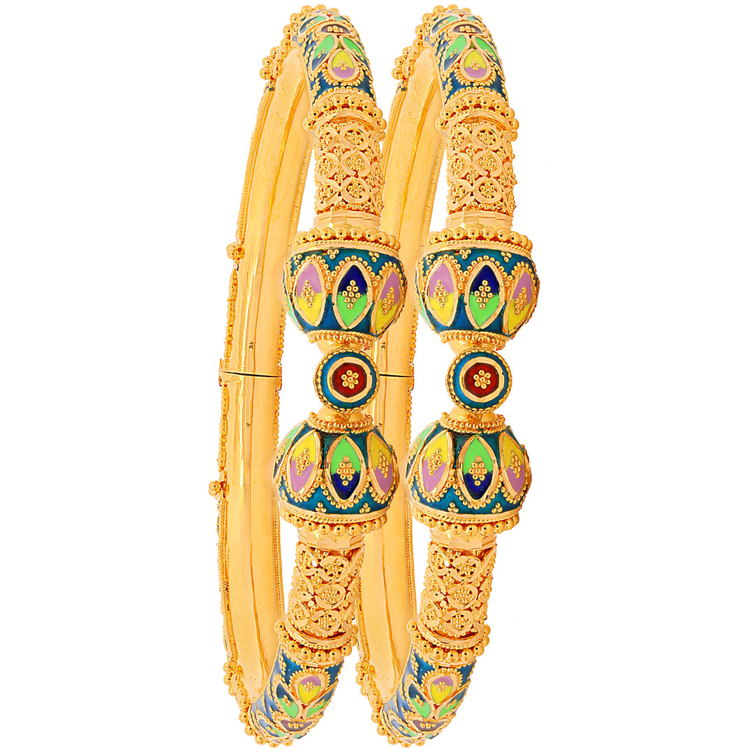 Captivating Minakari Pipe Openable 2pcs Kara in 22K Gold