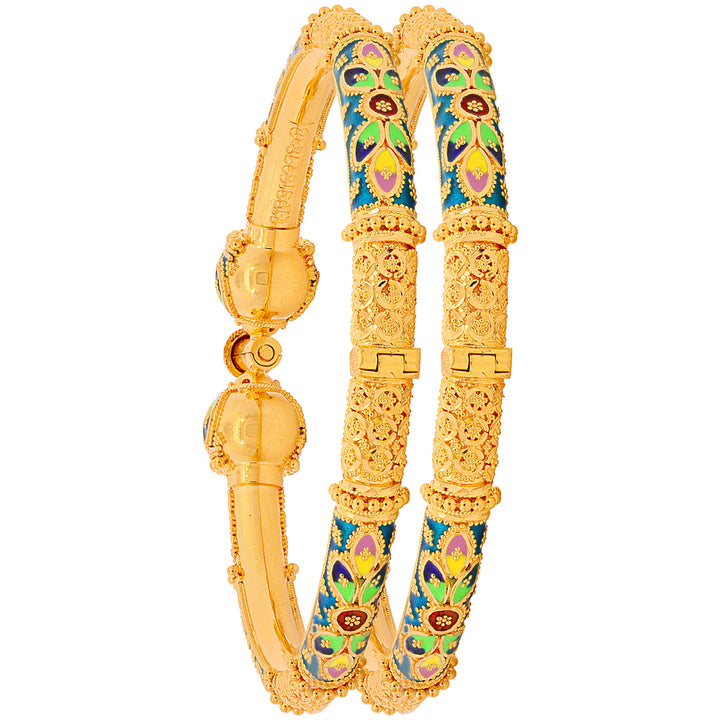 Captivating Minakari Pipe Openable 2pcs Kara in 22K Gold