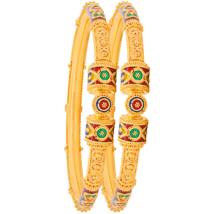 Alluring Minakari Pipe Openable 2pcs Kara in 22K Gold