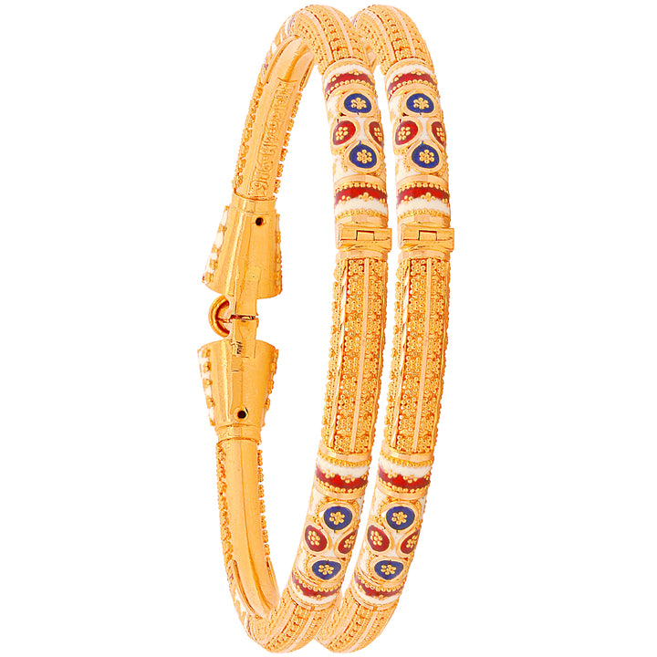 Intricate Minakari Pipe Openable 2pcs Kara in 22K Gold