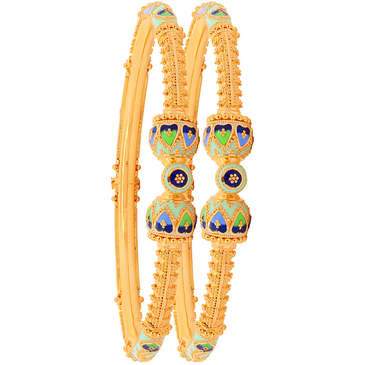 Opulent Minakari Pipe Openable 2pcs Kara in 22K Gold