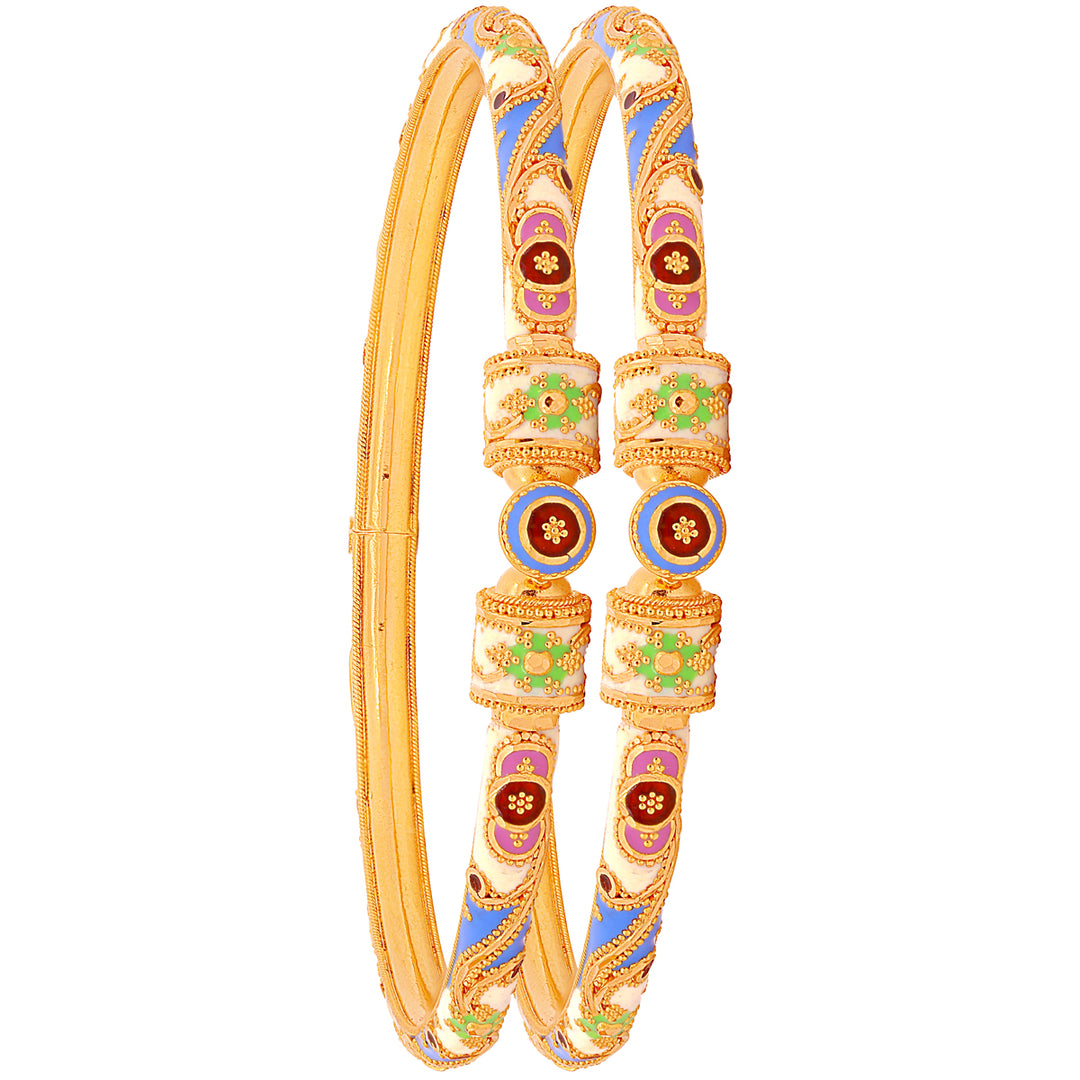 Fascinating Minakari Pipe Openable 2pcs Kara in 22K Gold