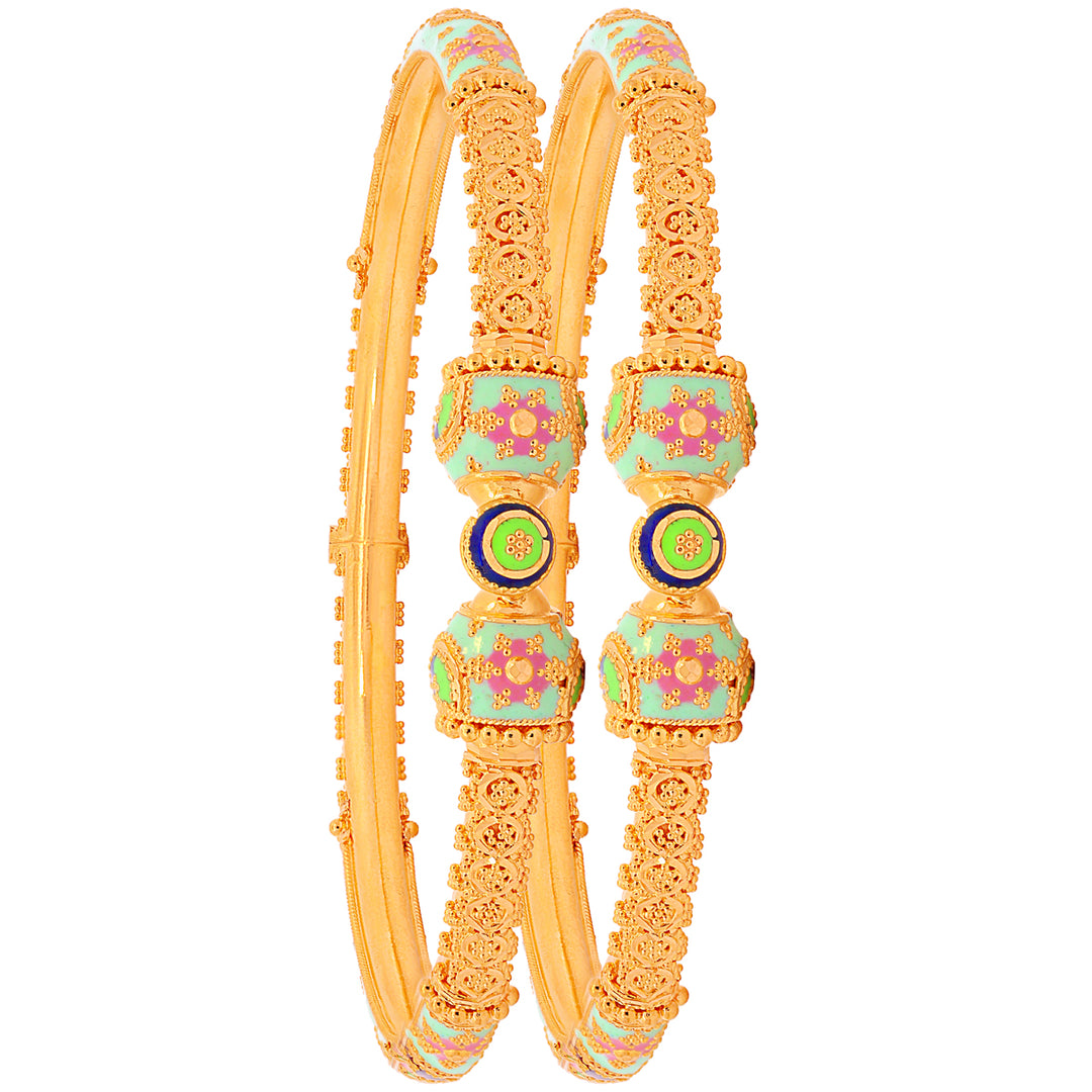 Glamorous Minakari Pipe Openable 2pcs Kara in 22K Gold