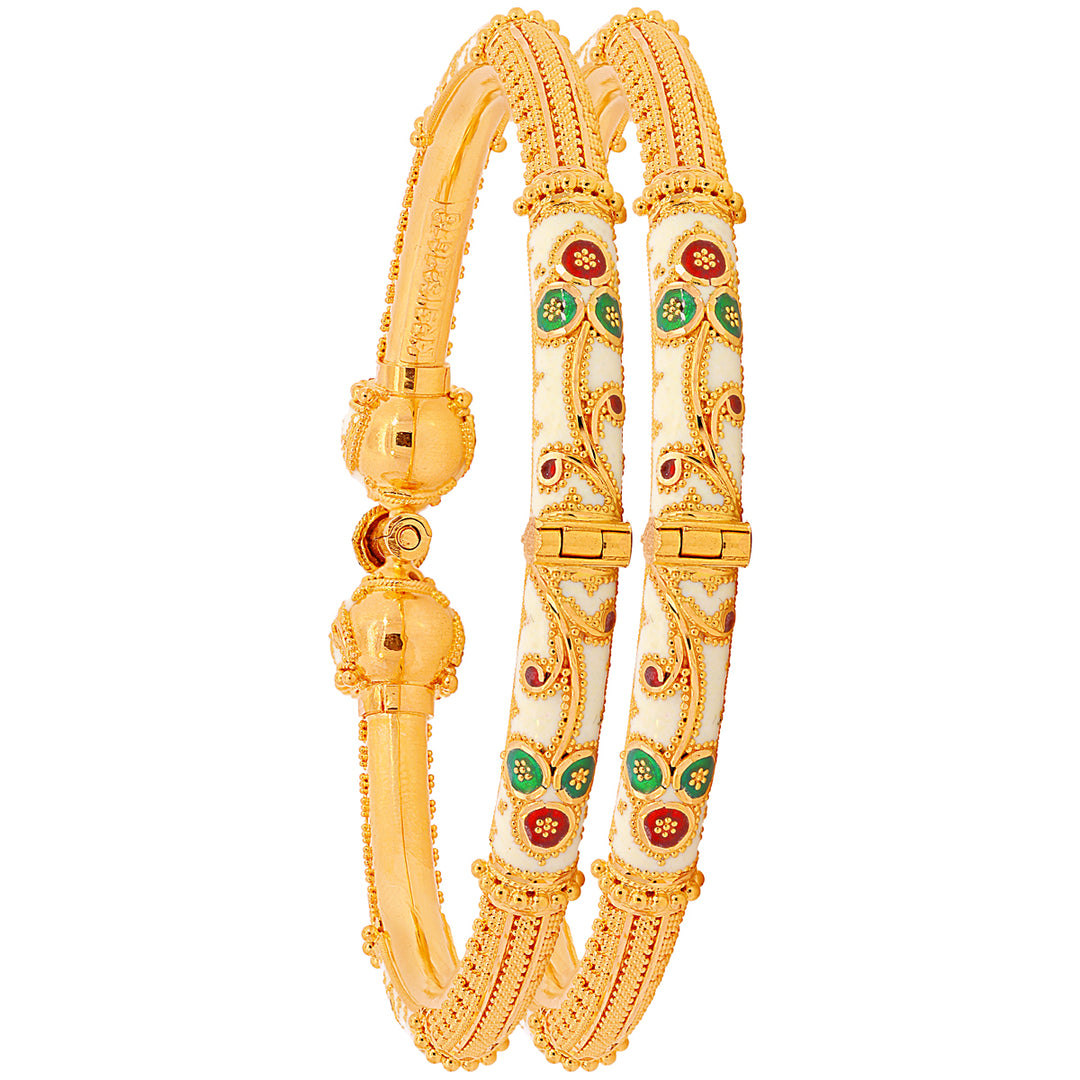 Delightful Minakari Pipe Openable 2pcs Kara in 22K Gold