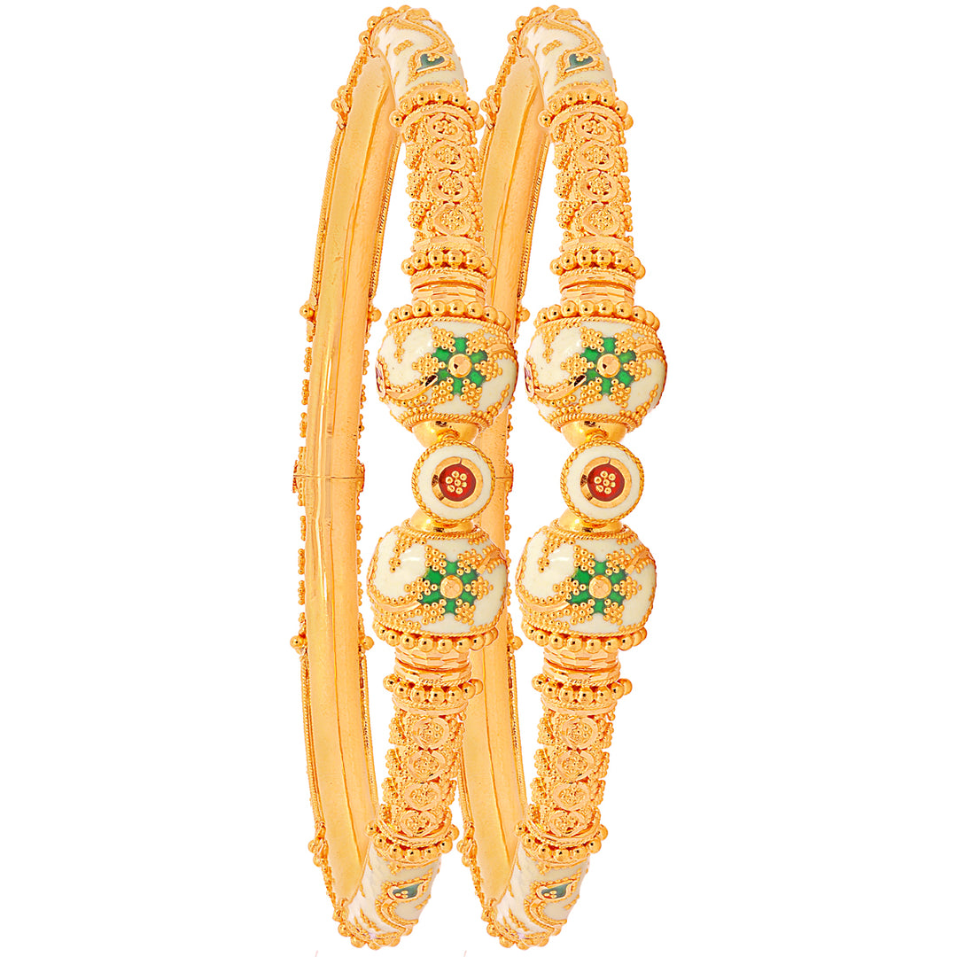 Precious Minakari Pipe Openable 2pcs Kara in 22K Gold