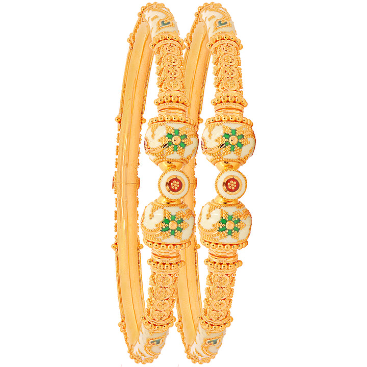 Precious Minakari Pipe Openable 2pcs Kara in 22K Gold