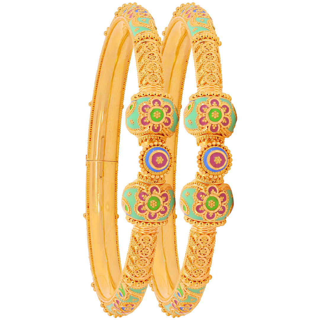 Enchanting Minakari Pipe Openable 2pcs Kara in 22K Gold