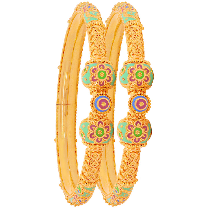 Enchanting Minakari Pipe Openable 2pcs Kara in 22K Gold