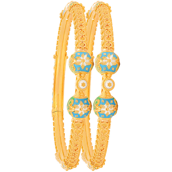 Intricate Minakari Pipe Openable 2pcs Kara in 22K Gold