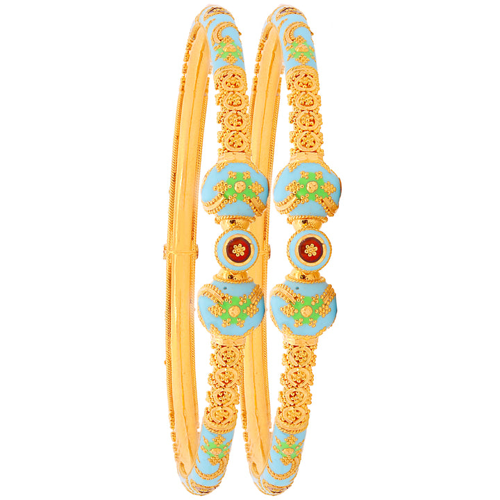 Endearing Minakari Pipe Openable 2pcs Kara in 22K Gold