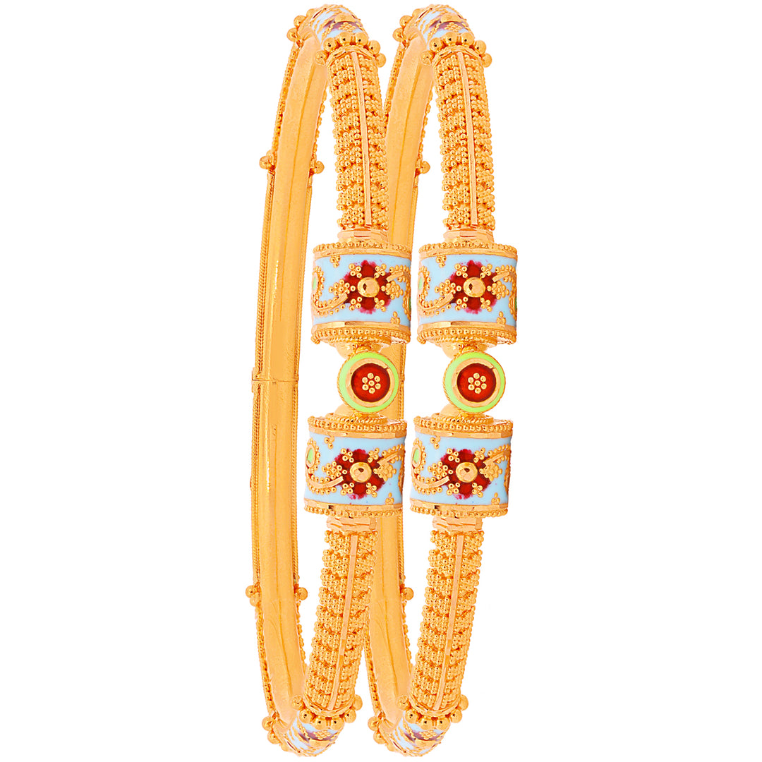 Mesmerizing Minakari Pipe Openable 2pcs Kara in 22K Gold