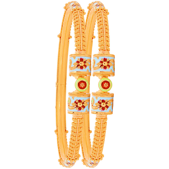 Mesmerizing Minakari Pipe Openable 2pcs Kara in 22K Gold