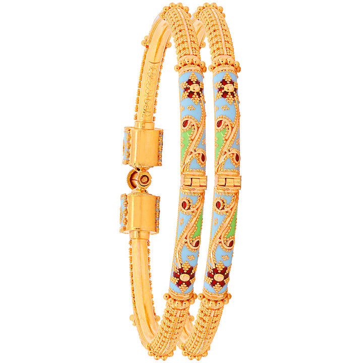 Mesmerizing Minakari Pipe Openable 2pcs Kara in 22K Gold