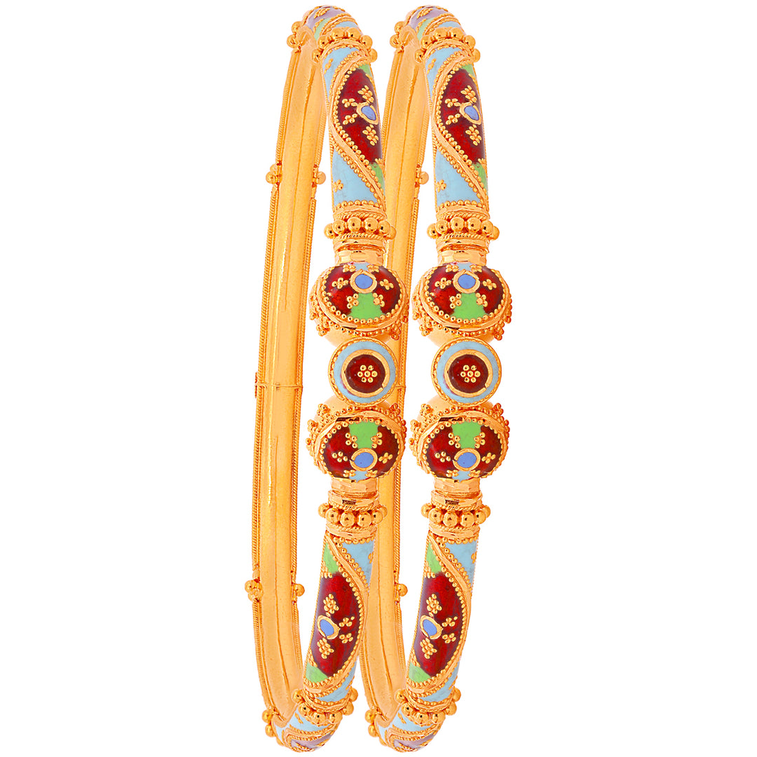 Glamorous Minakari Pipe Openable 2pcs Kara in 22K Gold