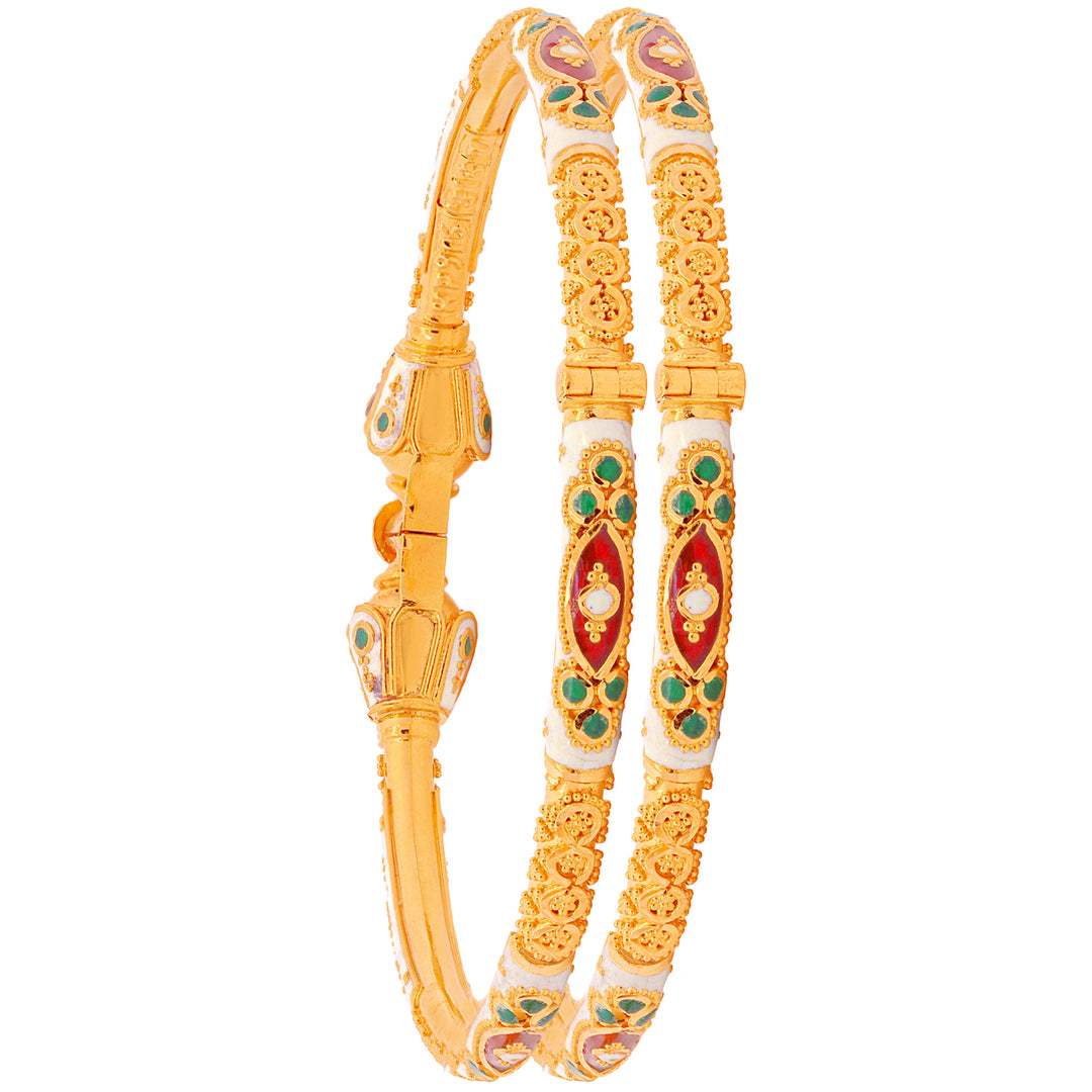 Attractive Minakari Pipe Openable 2pcs Kara in 22K Gold