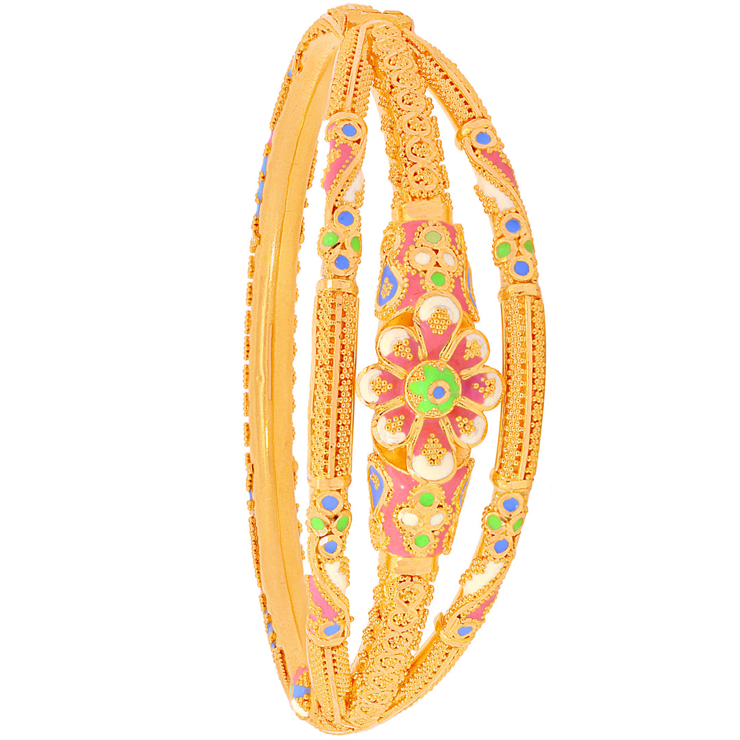 Lovely Minakari Pipe Openable 2pcs Kara in 22K Gold