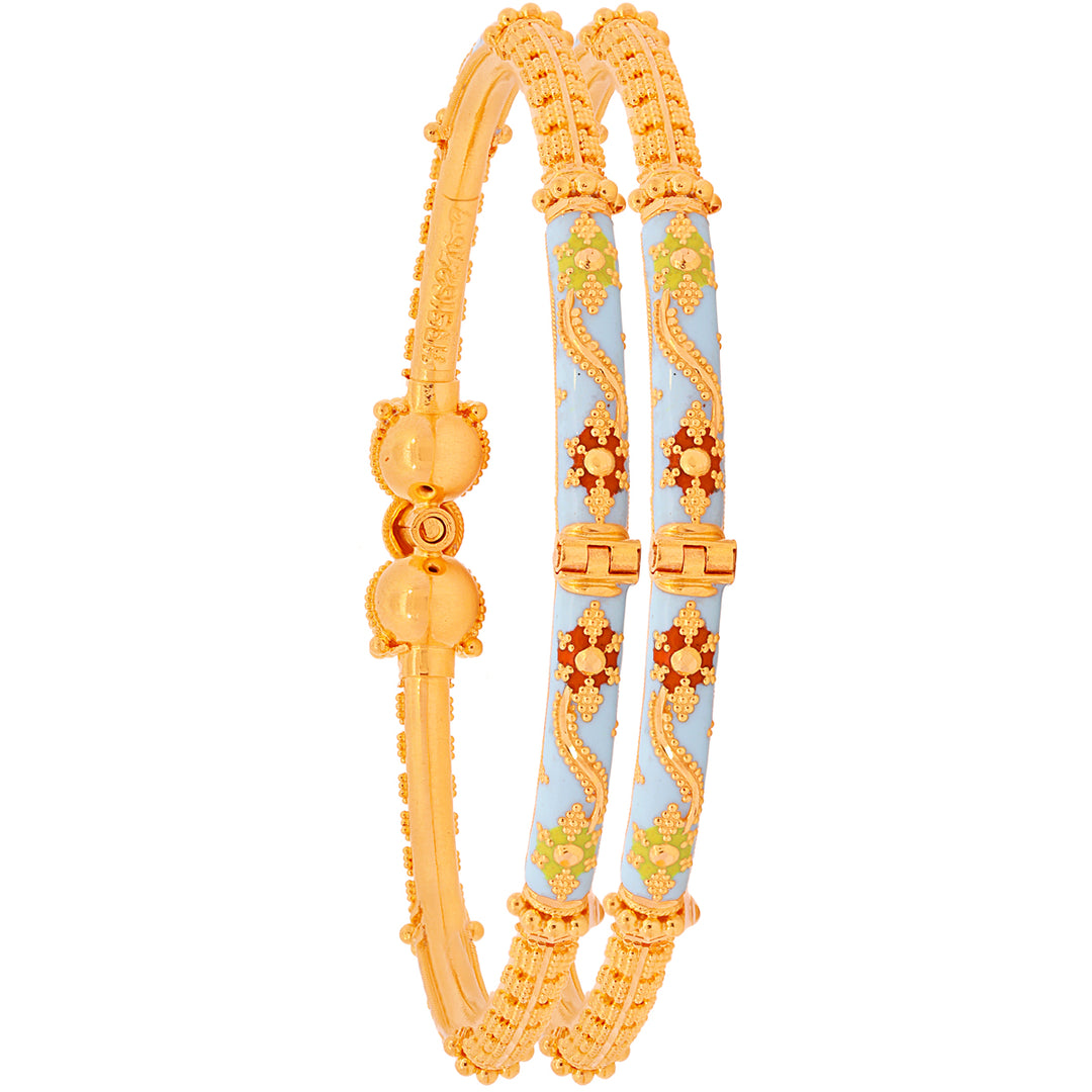 Fascinating Minakari Pipe Openable 2pcs Kara in 22K Gold