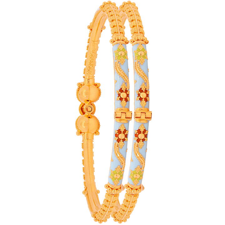 Fascinating Minakari Pipe Openable 2pcs Kara in 22K Gold