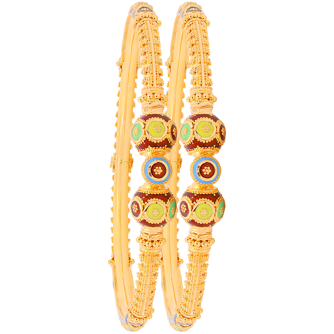 Charming Minakari Pipe Openable 2pcs Kara in 22K Gold