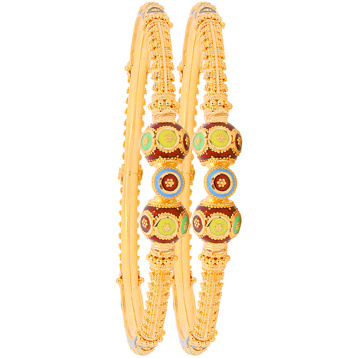 Charming Minakari Pipe Openable 2pcs Kara in 22K Gold