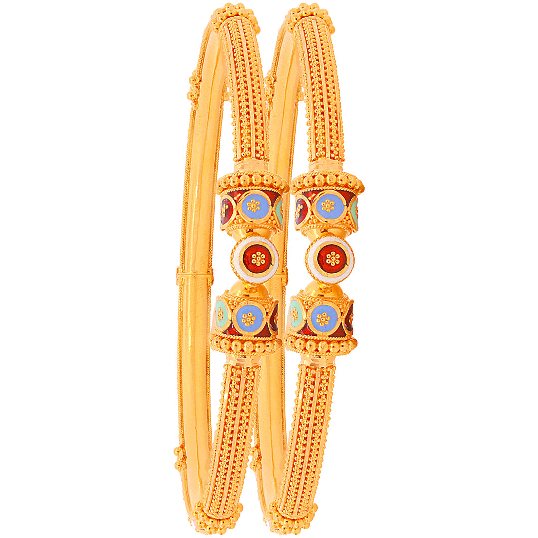 Intriguing Minakari Pipe Openable 2pcs Kara in 22K Gold