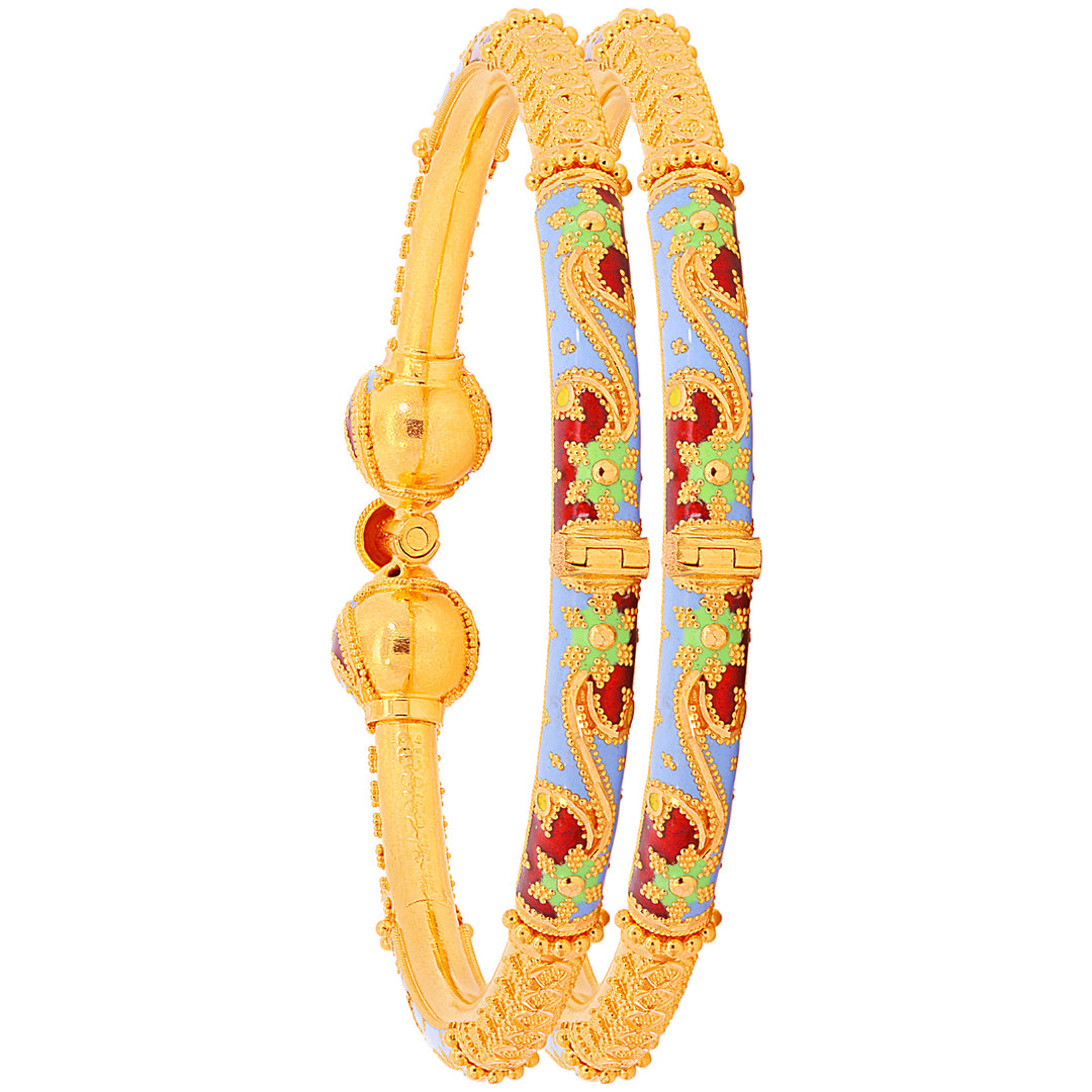 Artistic Minakari Pipe Openable 2pcs Kara in 22K Gold