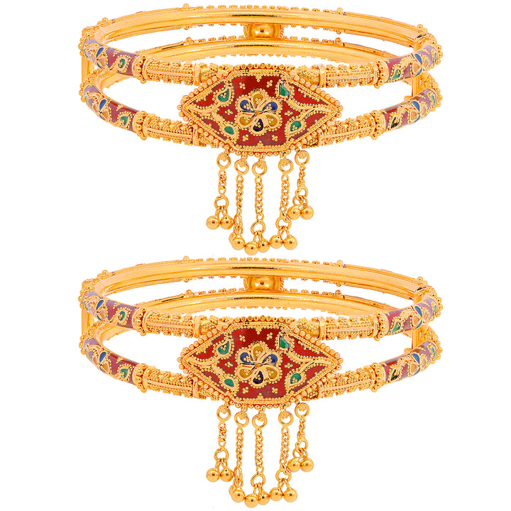 Captivating Minakari Pipe Openable 2pcs Kara in 22K Gold