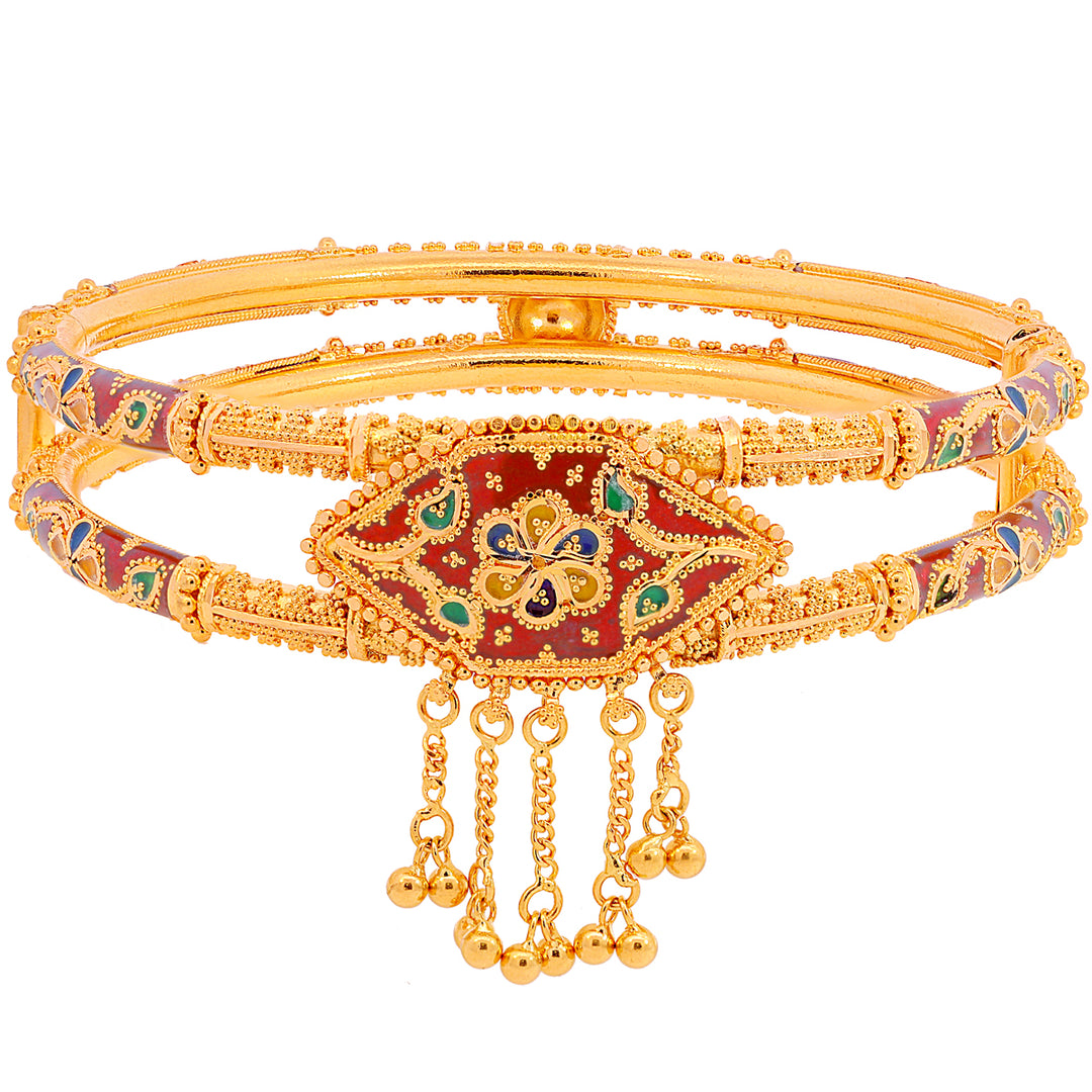 Captivating Minakari Pipe Openable 2pcs Kara in 22K Gold